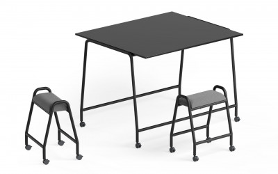 vysoký stůl na kolečkách_židle na kolečkách