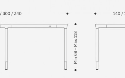 výškově stavitelné 4 nohé stoly tech list